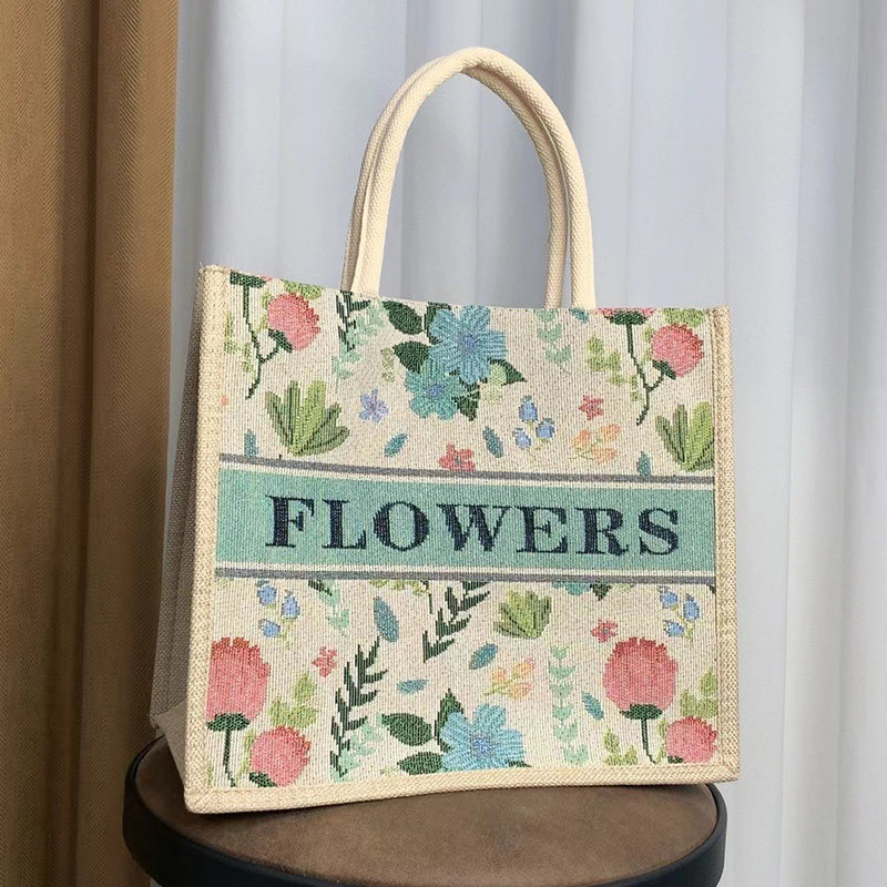 麻布手提包帆布包女手提包学生大容量托特包时尚印花单肩通勤袋子