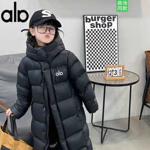 奥莱官网儿童羽绒服黑金长款男女童装中大童过膝90白鸭绒加厚外套
