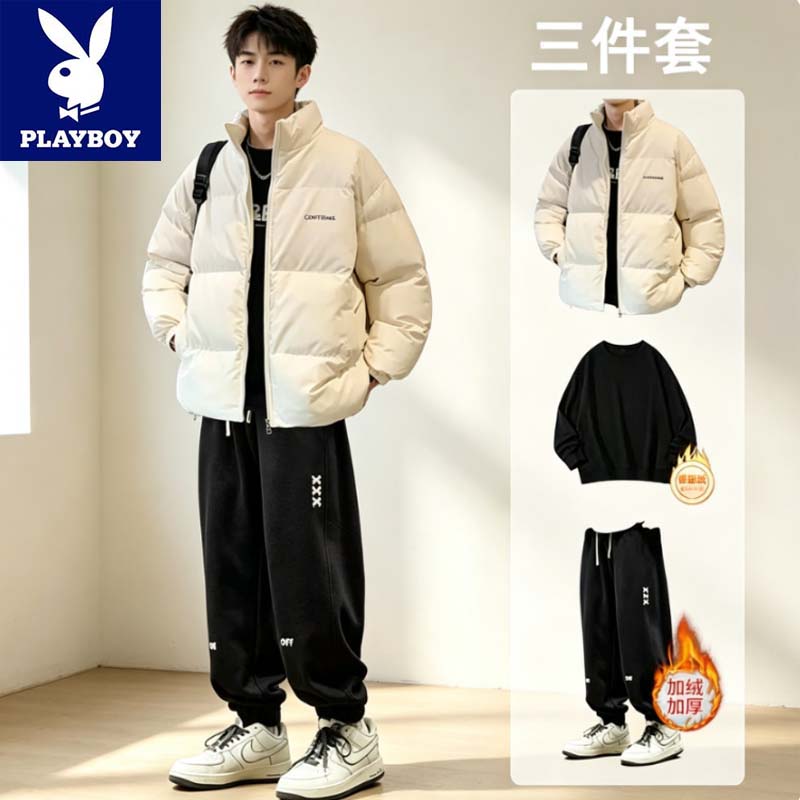 花花公子正品冬季加厚棉服外套