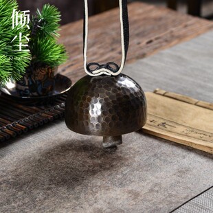 真牛角铜风铃 手摇铃驼铃铜铃真牛皮黄铜铃铛 门铃平安隔山铃意境