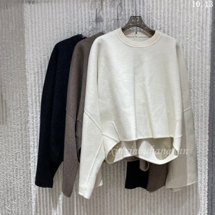 欧洲站2026秋冬新款圆领宽松慵懒风纯色前短后长毛呢外套女66155