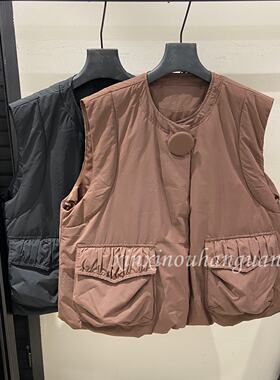 欧洲站2026冬季新款百搭净版圆领无袖宽松口袋羽绒服马甲30850