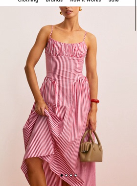 棉 条纹 吊带连衣裙
