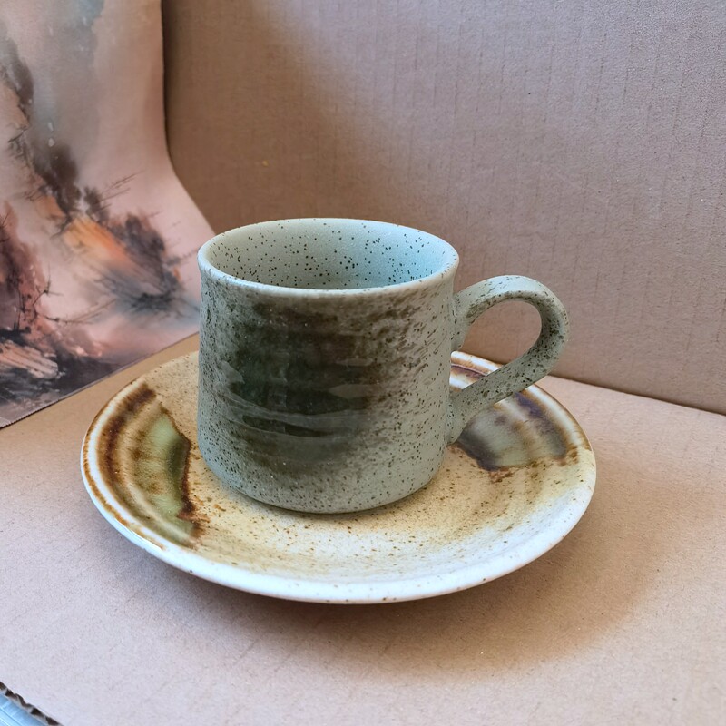 宜兴复古怀旧土釉古陶禅意咖啡杯茶奶杯145毫升黄金容量一杯一碟