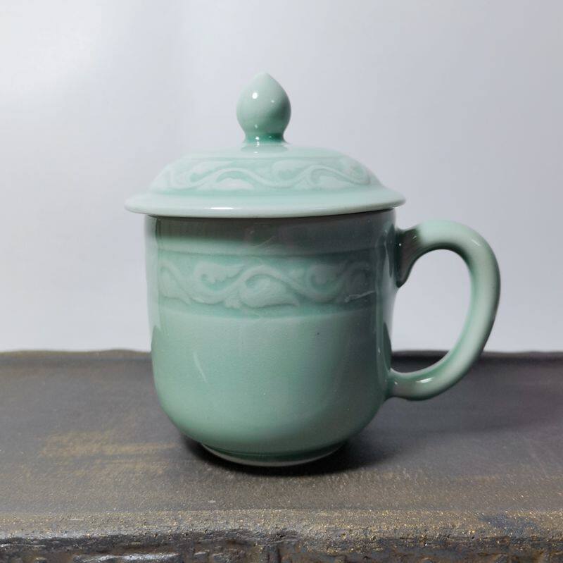 省非遗宜兴碧玉青瓷东方蓝宝石320c盖杯茶杯水杯茶具办公礼品收藏