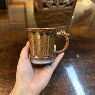 宜兴紫砂前墅古龙窑柴烧150ml龙行天下龙把主人杯全手工土釉高端