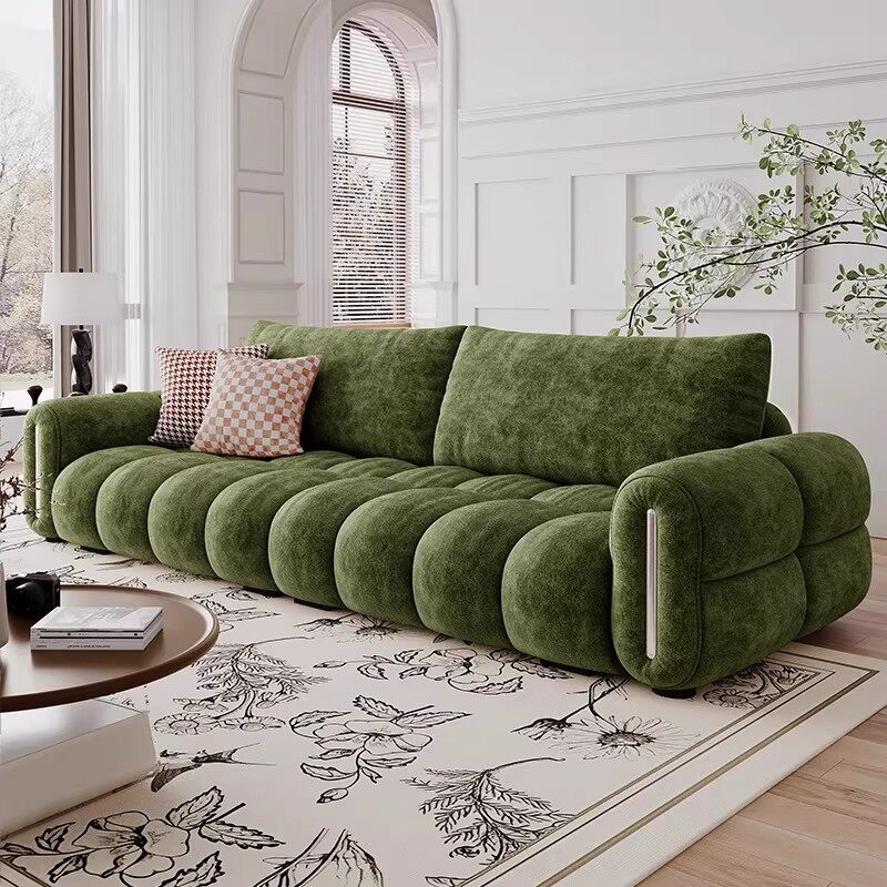 2025新款奶油风绿色布艺沙发法式复古小户型直排现代雪尼尔沙发