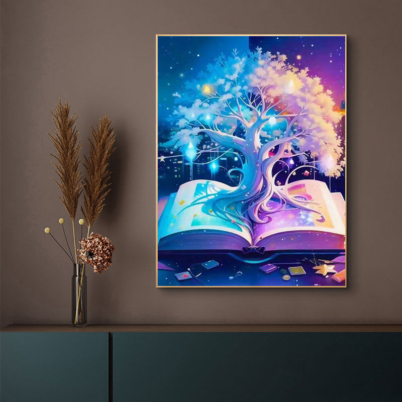 2024新款莫奈名画生命树钻石画小幅抽象满钻石绣贴钻客厅带框免裱