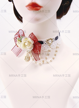 MRNA 手工馆白雪姬洛丽塔lo裙小物蕾丝玫瑰蝴蝶结项链显瘦锁骨链