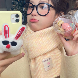 钱兔无量 含羊毛新款围巾女秋冬季韩版百搭可爱少女学生护颈围脖