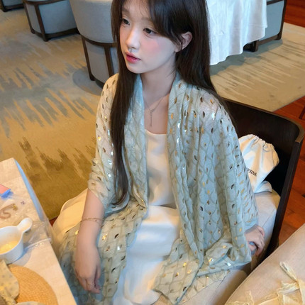 吴皮皮 烫金文竹 丝巾夏季海边防晒披肩春夏空调房披肩外搭围巾