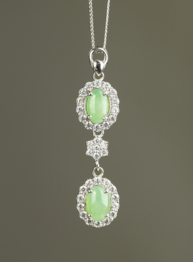 承悦 显白苹果绿翡翠简单款吊坠 纯银项链 锁骨链女士玉石首饰