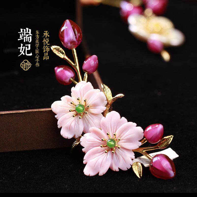 承悦 设计师原创925银琉璃胸针皇后贝花朵吊坠旗袍别针连衣裙配饰