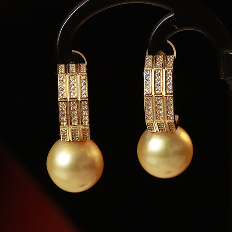 承悦时尚百搭金珠耳钉 纯银南洋金珠海水珍珠耳环女式耳饰礼物