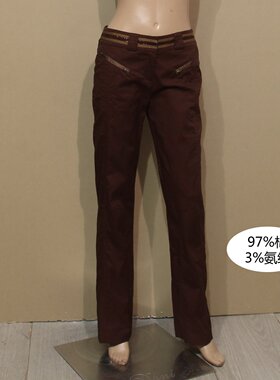 品牌公司女装样衣咖啡色棉质长裤弹力休闲春秋款中低腰珠片