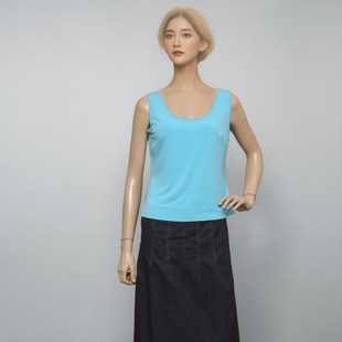 品牌女装 显瘦休闲低价销售 样衣浅蓝色针织布背心夏季 弹力修身