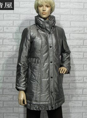 依兰ELANIE女装灰色中长款羽绒服冬季保暖白鸭绒休闲修身显瘦