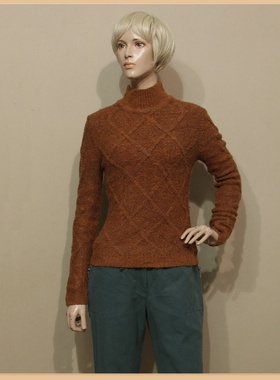 品牌公司样衣女装棕色羊毛高领套头针织衫秋冬季保暖修身高品质