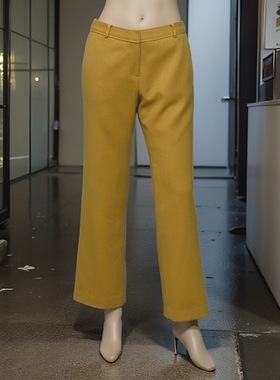 韩国原产安乃安女装黄棕色羊毛长裤冬季厚款高档直筒高腰专柜正品