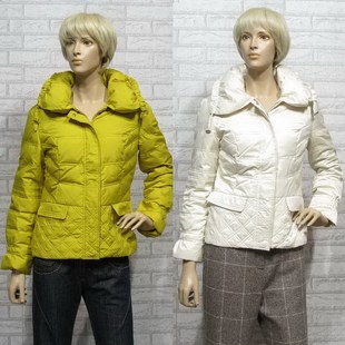 依兰ELANIE女装明黄色米白羽绒服冬季保暖白鸭绒连帽休闲专柜货品