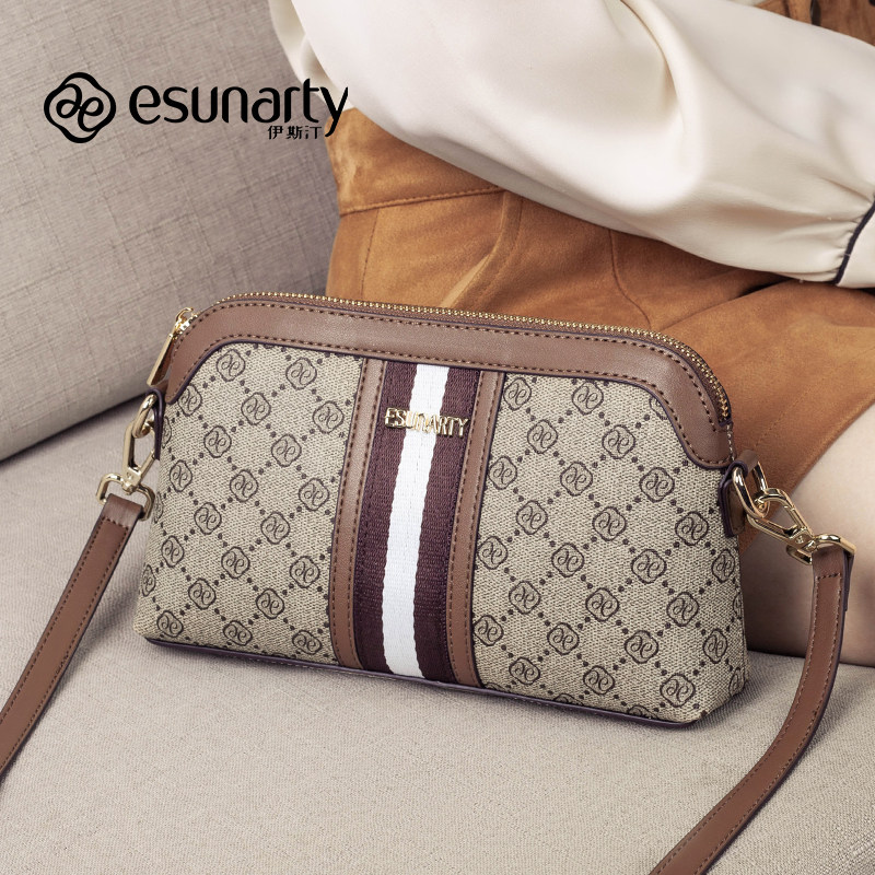 女款包包2025年新款休闲撞色贝壳包老花中年妈妈包通勤单肩斜挎包