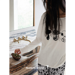 宽松圆领家居服柔软莫代尔棉套装 贝妍史努比卡通睡衣女春秋季 长袖