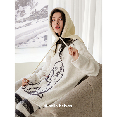 半边绒情侣睡衣秋冬款保暖家居服