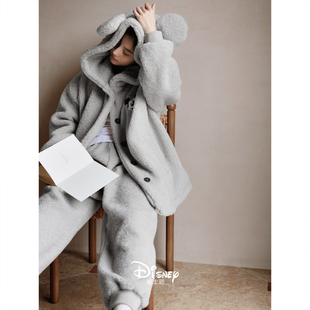 可爱米奇家居服 大码 迪士尼珊瑚绒睡衣女款 秋冬保暖连帽羊羔绒套装