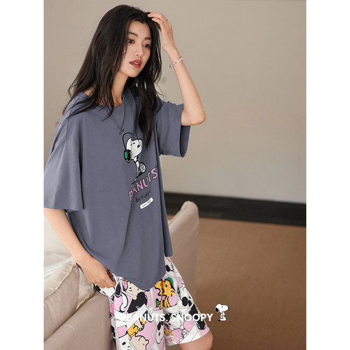 纯棉睡衣女夏薄款宽松家居服套装