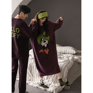 套装 迪士尼女款 睡裙秋冬宽松保暖半边绒情侣睡衣家居服珊瑚绒男士