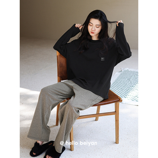 女套装 棉质睡衣春秋季 长裤 可出门宽松长袖 休闲圆领家居服 女士新款