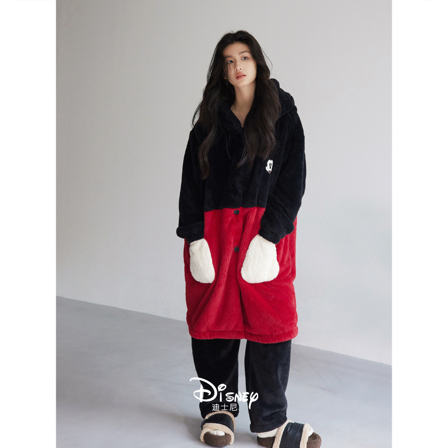 珊瑚绒睡衣女冬季连帽加厚法兰绒套装大码中长款保暖家居服可外穿