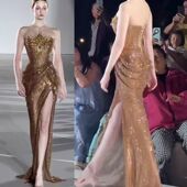 迪丽热巴同款 连衣裙露背性感晚礼服生日宴会开叉鱼尾长裙模特走秀