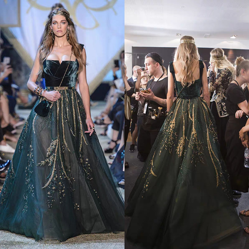 Elie Saab 2024晚礼服墨绿色丝绒显瘦公主梦幻结婚森系新娘敬酒服