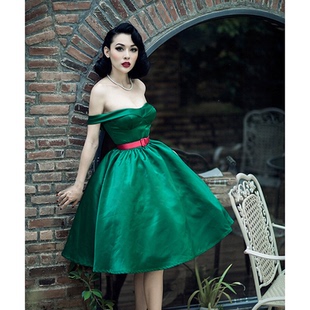 一字肩礼服宴年会伴娘团姐妹服新娘敬酒服短款派对蓬蓬裙连衣裙