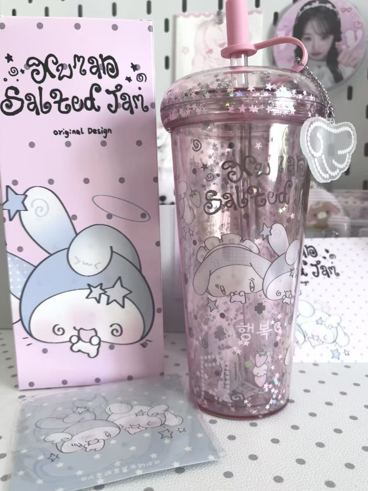 owa 插画师联名原创吸管杯520ml大容量现货毕业礼物韩系水杯情侣 - 实物图