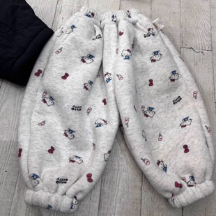 女童秋冬款加绒裤子2025女宝宝KT猫咪印花宽松加厚卫裤束脚裤长裤