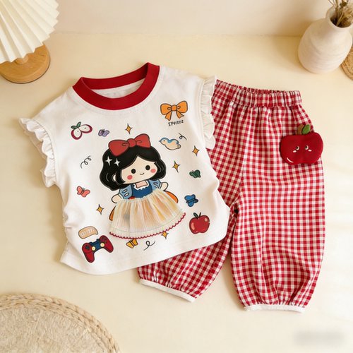 女童套装夏白雪公主背心上衣长裤