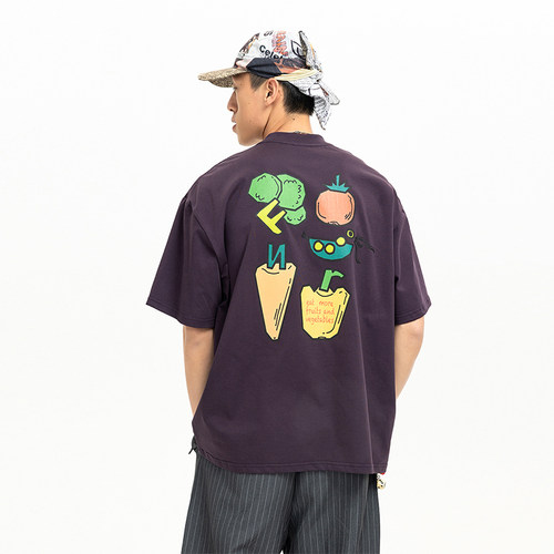 south life美式夏季潮牌素菜卡通印花短袖t恤男女趣味宽松情侣T恤