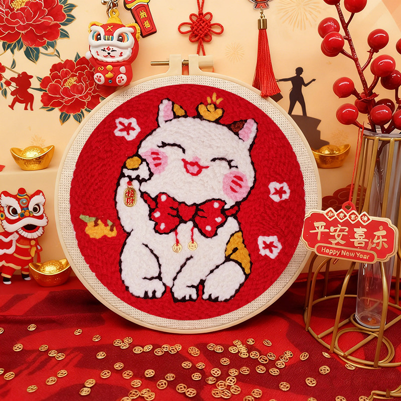 马年招财猫戳戳绣手工diy材料包喜庆新年家居摆件挂件装饰送朋友,居家布艺,戳戳绣,淘宝优惠券,粉丝福利购,淘宝优惠卷