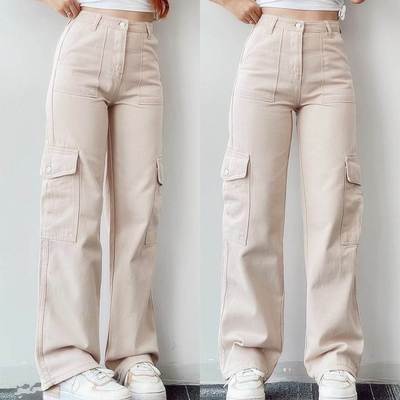 Straight Leg Cargo Pants Women HighWaist Baggy Trousers Lady