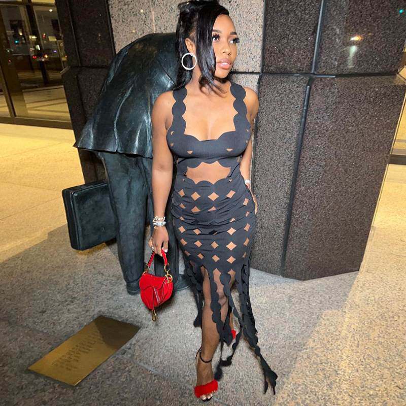 欧美女装夏季新品时尚性感露背镂空不规则连衣裙Irregular dress