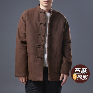 中国风男装冬装棉衣苎麻外套复古中式立领盘扣棉衣传统唐装棉袄厚