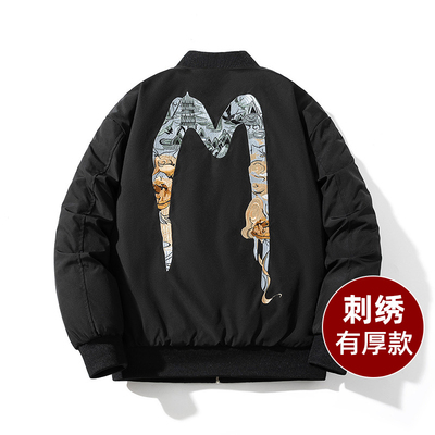 中国风刺绣外套男春秋冬季飞行员夹克潮牌美式休闲加厚棉衣棒球服