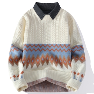 假两件男装最新款潮款18-20岁高级感帅气毛衣高档不起球针织衫厚3