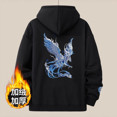 卫衣加绒男款冬季加厚保暖纯棉100%帽子休闲衣服潮牌高端刺绣外套
