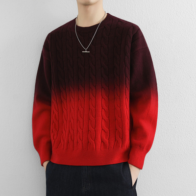 毛衣男款冬季仿手工编织麻花不起球渐变色宽松年轻人青少年毛线衣