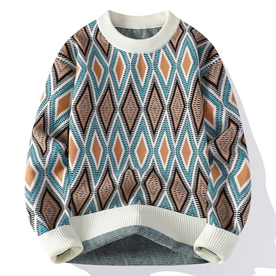 毛衣男款冬季2025新款爆款青少年毛线衣时尚菱形格帅气圆领针织衫