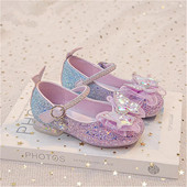 软底真皮女童公主鞋 儿童艾莎水晶小皮鞋 闪亮高跟鞋 2025年春秋新款