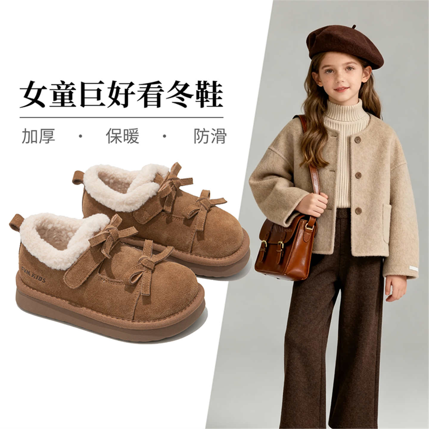 软底真皮女童雪地靴2025冬季新款加绒加厚百搭毛毛鞋女宝雪地棉鞋,童鞋/婴儿鞋/亲子鞋,雪地靴,淘宝优惠券,粉丝福利购,淘宝优惠卷